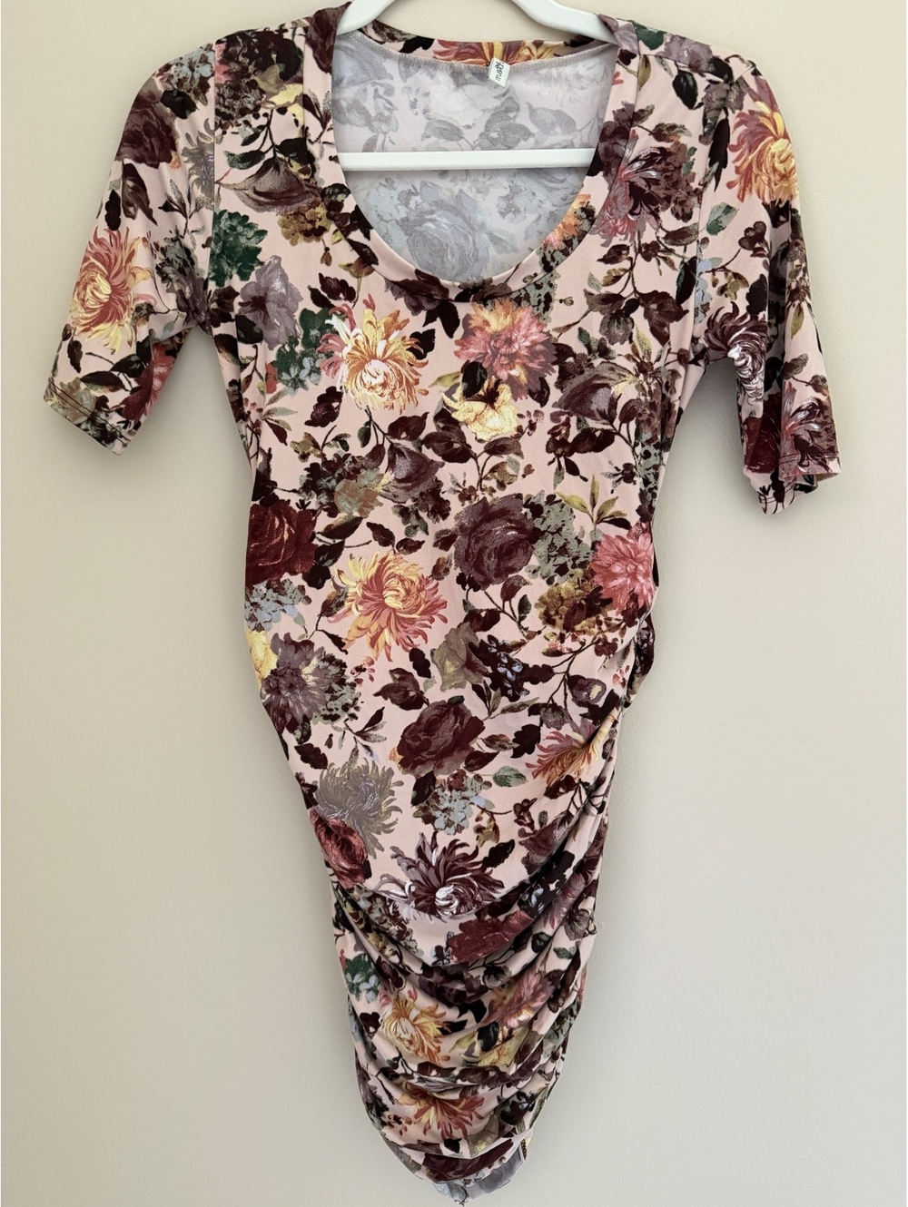 S Mother bee Maternity floral ruched dress